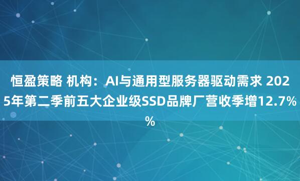 恒盈策略 机构：AI与通用型服务器驱动需求 2025年第二季前五大企业级SSD品牌厂营收季增12.7%